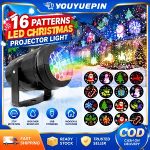 YOUYUEPIN 5V USB Rotating LED Projector Lamp 16 Christmas Patterns Snowflake Light Waterproof Garden Landscape Lighting For Home Party