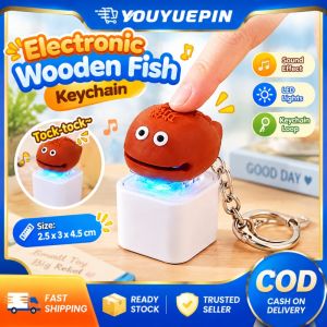 Youyuepin Điện Tử Bằng Gỗ Cá Thần Tư Keychain Tock Tock Âm Thanh nhỏ gọn sạc được công cụ giảm căng thẳng Phát Sáng Ánh Sáng Vui đồ chơi để bàn Cho Sinh Viên Và Văn Phòng
