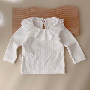 Girl Lace Bottoming Shirt Kids Fall and Winter Plaid Baita T-shirt Baby Girl Embroider Collar Top Z716
