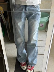 Quần Jeans Denim Ống Rộng Dài Đến Sàn Cạp Cao Màu Xanh Nhạt Thoải Mái Cho Nữ Quần Dài Dài Đến Sàn Cổ Điển Cho Người Cao