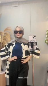 ONESET SHANIA POLO CARDY - KARDIGAN RAJUT KANCING MOTIF STRIPE OVERSIZE SETELAN CELANA KULOT RAJUT PREMIUM WANITA KEKINIAN