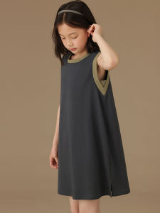 Hacikis Kids Cotton Summer Dress Girls Vest Skirt Casual Versatile Blue Childrens Clothing Sweet Style Short Sleeve Dresses