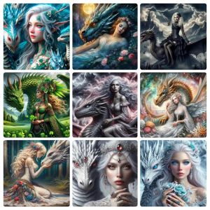 Oil Painting By Numbers Fantasy Lady Dragon DIY Number Drawing Canvas Pictures By Numbers Home Decor Large Size