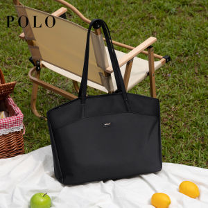Polo Large Capacity Tote Bag for Women High-Quality Casual Zipper Closure Double Root Shoulder Strap Fabric Lining Pure Color Pattern