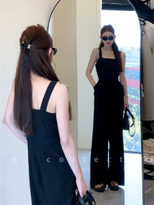 Elegant French Style Tailored One Piece Pantsuit High Waist Wide Leg Casual Straight Cut Trousers for Women Summer Fashion