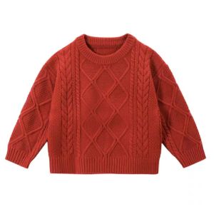 ชุดเดรสฤดูหนาวสไตล์เกาหลีสำหรับเด็กผู้หญิง ชุดสเวตเตอร์ถักสีแดงและกางเกงขายาวลายสก็อตบุขนแกะ ชุดเด็กผู้หญิงสำหรับวันตรุษจีน