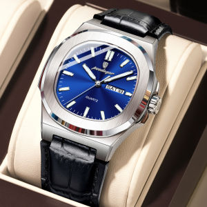 POEDAGAR | POEDAGAR Fashion Brand Men Watch Luxury Luminous Waterproof Week Date Man Clock Leather Quartz Square Casual Mens Watches Reloj