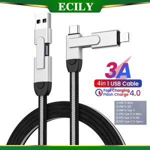 ECILY 60W 6 in1 sạc nhanh cáp dữ liệu USB C cáp cho i-Phone Samsung Huawei Xiaomi cáp sạc USB 1m
