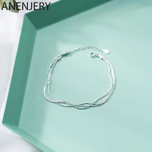 Vòng Chân Nhiều Lớp Mạ Bạc ANENJERY Kiểu Xương Rắn Trang Sức Thời Trang Mùa Hè Dành Cho Nữ Quà Tặng Kèm Dây Xích Đồng Đính Đá Zirconia.