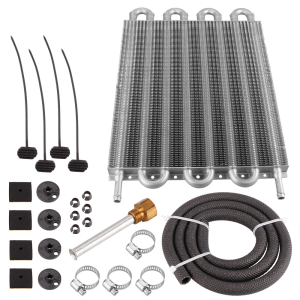 Universal Aluminum Transmission Oil Cooler Kit - 4/6/8 Rows - Auto-Manual Engine Oil Radiator for Honda/Isuzu/Suzuki/Daihatsu