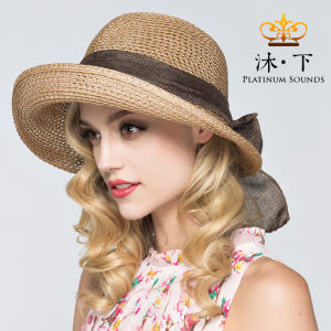 Summer Womens Straw Hat Folding Beach Sunshade Large Brim Casual Style Butterfly Knot Beach Cap Suitable for All Ages