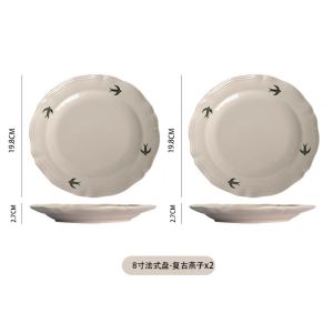 Bát Đĩa Bằng Gốm Sứ Pháp Mới 2024 Bát Đĩa Hoa Văn Cổ Điển Hình Chim Bát Đĩa Tráng Men Dưới Lớp Màu Tròn Dùng Cho Mọi Lứa Tuổi