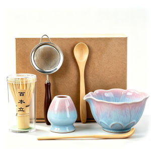 Japanese Matcha Tea Set 6Pcs Ceramic Matcha Bowl Bamboo Whisk Chasen Holder Sieve Spoon Tea Ceremony Kit