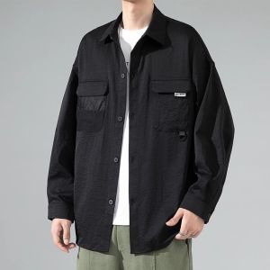 Hong Kong Style Long Sleeve Shirt Mens Autumn and Winter Fashion Brand Loose Handsome Shirt Boys Spring and Autumn Leisure Cargo Shirt Outwear