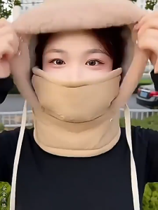1 PC Adjustable Drawstring Winter Hat Windproof Integrated Face Mask Neck Gaiter Women Outdoor Hat