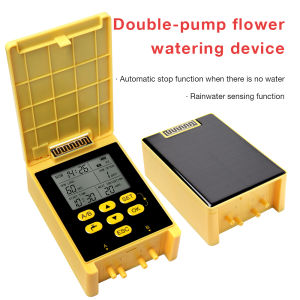 JUANJUAN Dual Pump Timer Irrigation System Rain Sensor Digital Automatic Watering Set for Garden Solar Powered Drip Irrigation