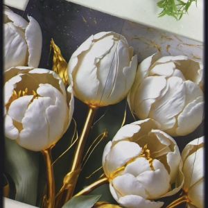 HIASAN DINDING 4 IN 1 SET BUNGA TULIP WHITE FLOWERS WALLDECOR NUANSA ABSTRAK REALISTIK HIASAN DAN PAJANGAN RUMAH KAYU AESTHETIC KEKINIAN