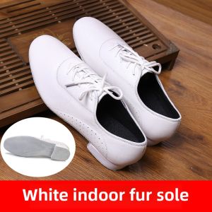 White Leather Mens Dance Shoes Soft Bottom Modern Square Dance Shoes Leather Social Ballroom Dance Shoes for Men