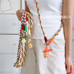Brand-New Hand-Upgraded Woven Mobile Phone Lanyard Crossbody Long Rope Fashionable Rainbow Combination,Phone Charm