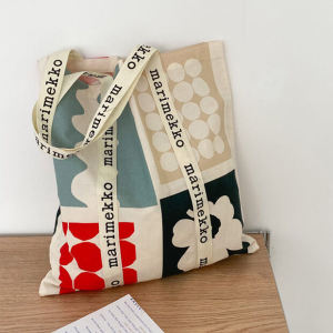 Marimekko 70th Anniversary Collaborative Canvas Shoulder Bag ศิลปะ Color Block Large Capacity หลากหลาย ลำลอง Tote Bag