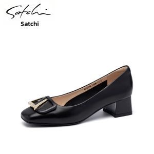 Comfortable Fashion Square Buckle Mid-Heel Loafers