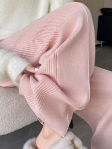 French Style Thick Knitted Wide Leg Trousers Winter