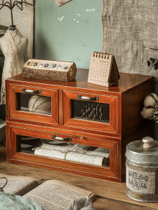 Giá Đỡ Màn Hình Có Kệ Lưu Trữ Gỗ Phong Cách Hộc Drawer-style Kính Cổ Điển