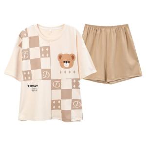 Bộ đồ ngủ cặp đôi MiiOW Cat People làm bằng vải cotton in hoạt hình tay ngắn cổ tròn