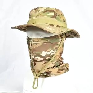 หมวกปีก ลายพราง หมวกกันแดด พร้อมผ้าบัพกันลม หมวกกลางแจ้ง ป้องกันแสงแดด กันลม กันน้ํา ผ้าระบายออากาศได้ดี