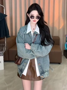 Áo Khoác Denim Cổ Điển Mỹ Cho Nữ Đầu Xuân Thu 2025 Mới Cỡ Nhỏ Rộng Rãi Thời Trang Thường Ngày Đa Năng Áo Trên Cùng