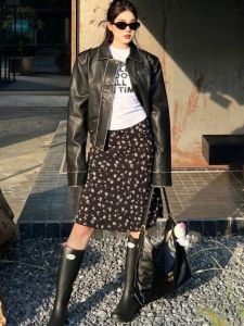 Summer Floral Elastic Waist Midi Skirt Womens New 2025 A-Line Short Skirt Slimming Hip Covering Mid-Length Versatile Skirt