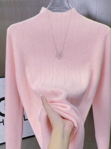 Fashionable High-end French Design Slim Fit Half-high Collar Crystal Embellished Knit Top