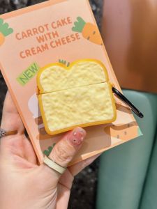 Funny Creative Toast Bread Apple Earphone Case AirPods Protective Case 2 Generation Silicone Soft Case Airpodspro2 Protective Case Earphone Sleeves Drop-Resistant Bluetooth Headphone Case Protective Case Huaqiang North 5 Generation