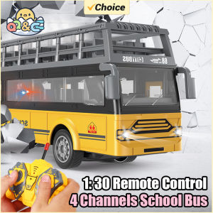 1/30 Remote Control School Bus High Speed 4 Channels Tour Bus Model Double Decker Sightseeing Electric RC Car Kids Toys Gift