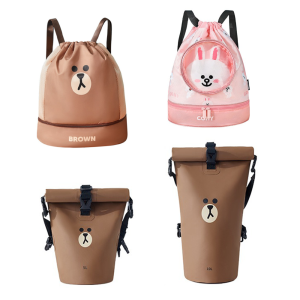 (5L/10L/15L/41L)100% Authentic Line Friends Sports Bags Swimming Foldable Storage Bag Waterproof Wet and Dry Separation Large Capacity Sports Backpack Swimsuit Dedicated Waterproof Bag BROWN LFB121/LFB122/LFB124