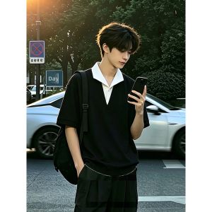 Apricot Wheat Ear Patterned Short Sleeve T-shirt and Straight Trousers Set