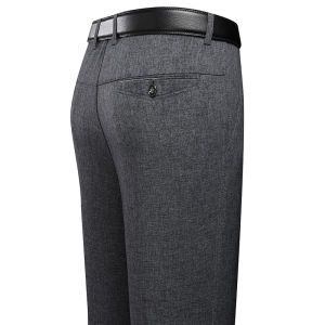 Male Spring Summer Casual Straight Pants Artificial Linen Business Casual Pants Mid Aged Mens Trousers