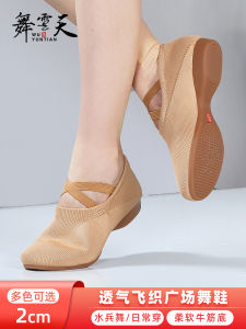 Black Low Heel Dance Shoes Womens Soft Bottom Outdoor Fly Knit Breathable Flat Bottom Dancing Shoes Square Dance Shoes