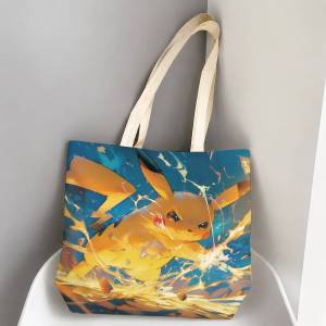Bandai | Pokemon Anime Friends Storage Bags Tote Bag Travel Summer Beach Shoulder Bag Reusable Grocery Shopping Bag Anime Artwork