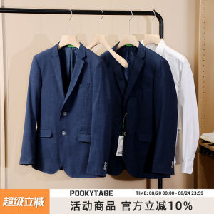 Cabinet 488 Mens Spring Autumn Two-Button Casual Small Suiting Flat Collar Business Suit Color Woven Process Standard Fit