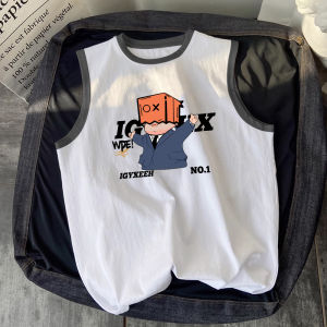 Heavyweight Pure Cotton Vest Mens Summer New American Trendy Brand Print Loose Casual Shoulderless Sleeveless T-shirt