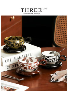 THREE LIFE | Vintage Lily Pattern Coffee Cup Set