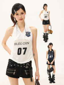 Áo Ngắn Tay Hở Lưng Cổ V Chất Liệu MESH Phong Cách Mỹ