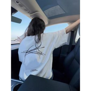 Áo Thun Cotton Trắng Tay Ngắn Mùa Hè Cho Nữ Dáng Rộng Thoải Mái Phong Cách Retro Thương Hiệu Hợp Thời Trang Tay Lửng Cổ Tròn