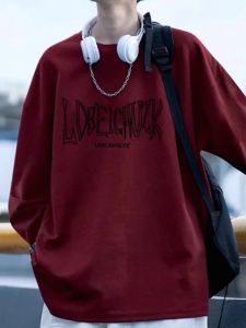 Red Wine Color Heavyweight 260g Pure Cotton Long Sleeve Mens T-shirt Spring Autumn New Korean Style Casual American Leisure Body T-shirt