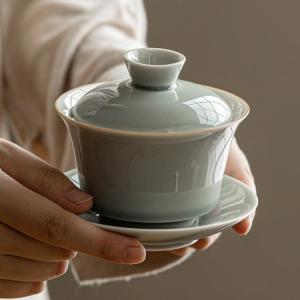 Glazed Large-sized Thin-bodied Sancai Style Ceramic Tea Bowls for Gongfu Tea Making