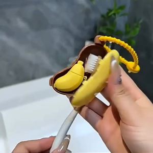 Bộ Bàn Chải Đánh Răng Chuối Di Động Có Nắp Đậy Đầu Và Hộp Đựng Kem Đánh Răng Chống Bụi - Bộ Dụng Cụ Chăm Sóc Răng Miệng Tiện Lợi Khi Đi Du Lịch - Chất Liệu Nhựa