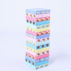 Colorful Stack High Block 51pcs Animal Type Wooden Building Balance Block Stacked Layers Educational Toys Game