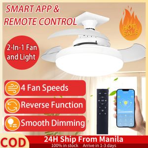 Ceiling Fan With Light And Remote Control Smart Ceiling Fan Inverter E27 Universal Base Modern Socket Fan With App Control Invisible Blade Fan Energy Saving Mute Electric Fan For Living Room Bedroom Kitchen