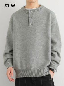 เสื้อสเวตเตอร์คอกลมแบบสวมหัวสำหรับผู้ชาย ทรงหลวม ผ้าถัก ขนแกะ ขนสัตว์ ฤดูหนาว 2024 โพลีเอสเตอร์ น้ำหนักเบา แขนยาว